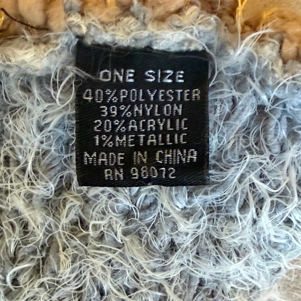Chic Fluffy Textured Infinity Scarf in Gray, Tan and Cream Size OS